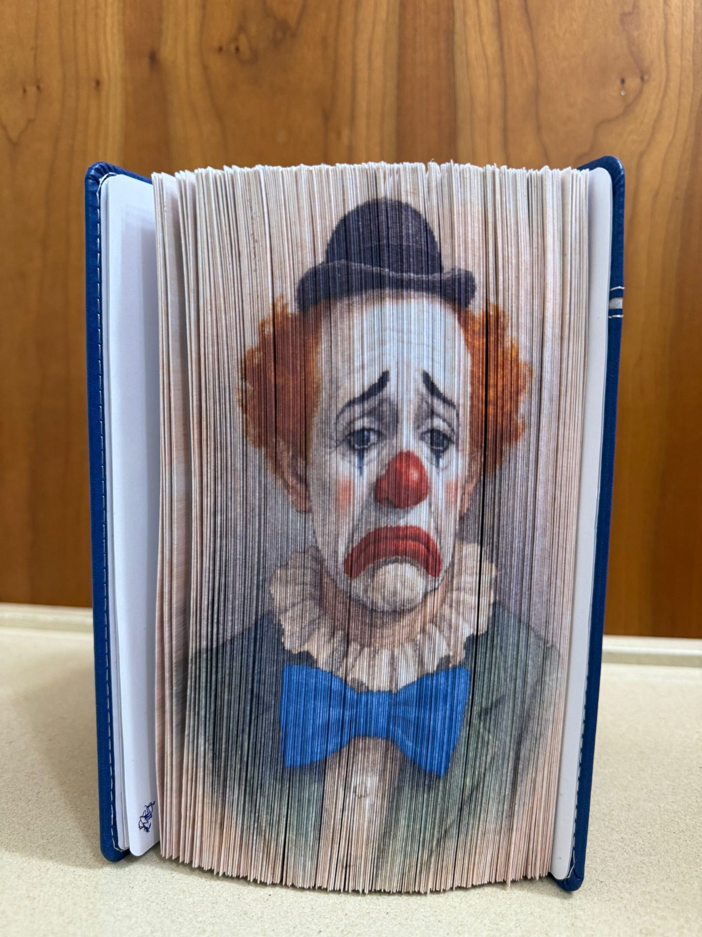 Vintage Sad Clown 3D Book Art - Custom Hand-Folded Sculpture
